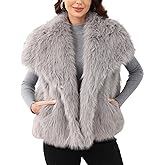 Gihuo Women' s Faux Fur Vest Lapel Collar Sleeveless Furry Jacket Shaggy Jackets Warm Outerwear