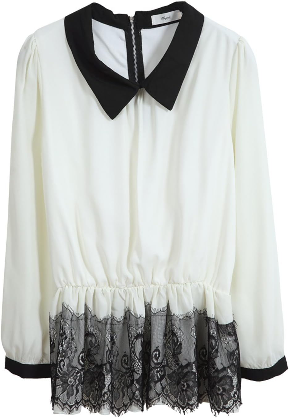 Mayuki Women's Crochet Lace Shirred Waist Long Sleeve Chiffon Top