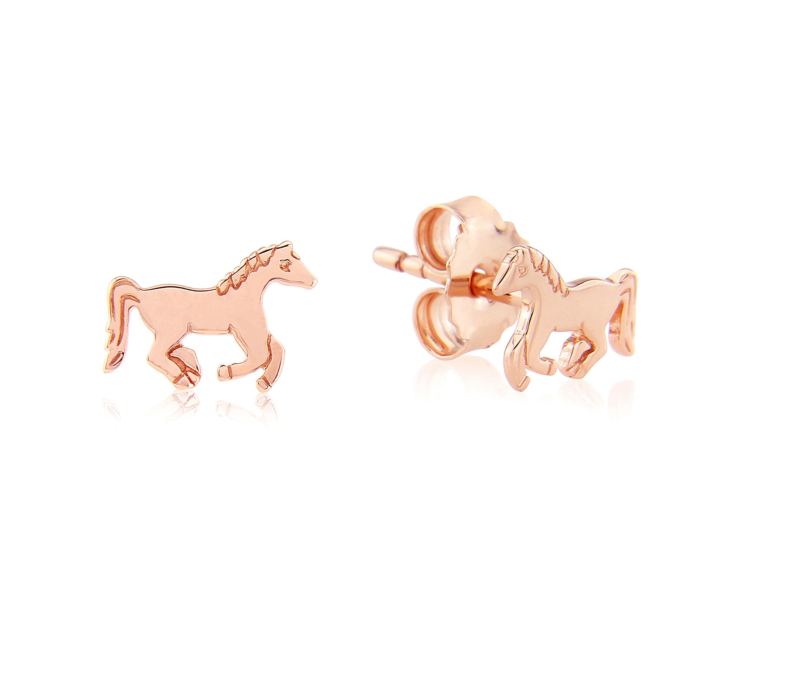 Gemma J Rose Gold Running Pony Stud Earrings - for horse and pony lovers