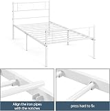 Yaheetech 3ft Single Bed Frame Metal Platform White with Scroll Headboard view 6