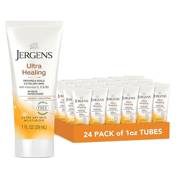 JERGENS ULTRA HEALING DRY SKIN MOISTURIZER, TRAVEL SIZE BODY AND HAND LOTION, 1 OZ (PACK OF 24)