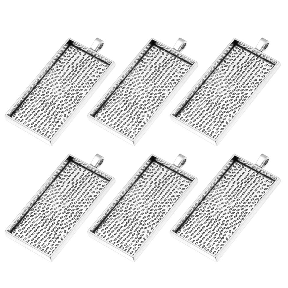 HEALLILY Rectangle Pendant Trays Vintage Bezel Blanks for DIY Jewelry Making Photo Pendant Crafts 10Pcs (Antique Silver)