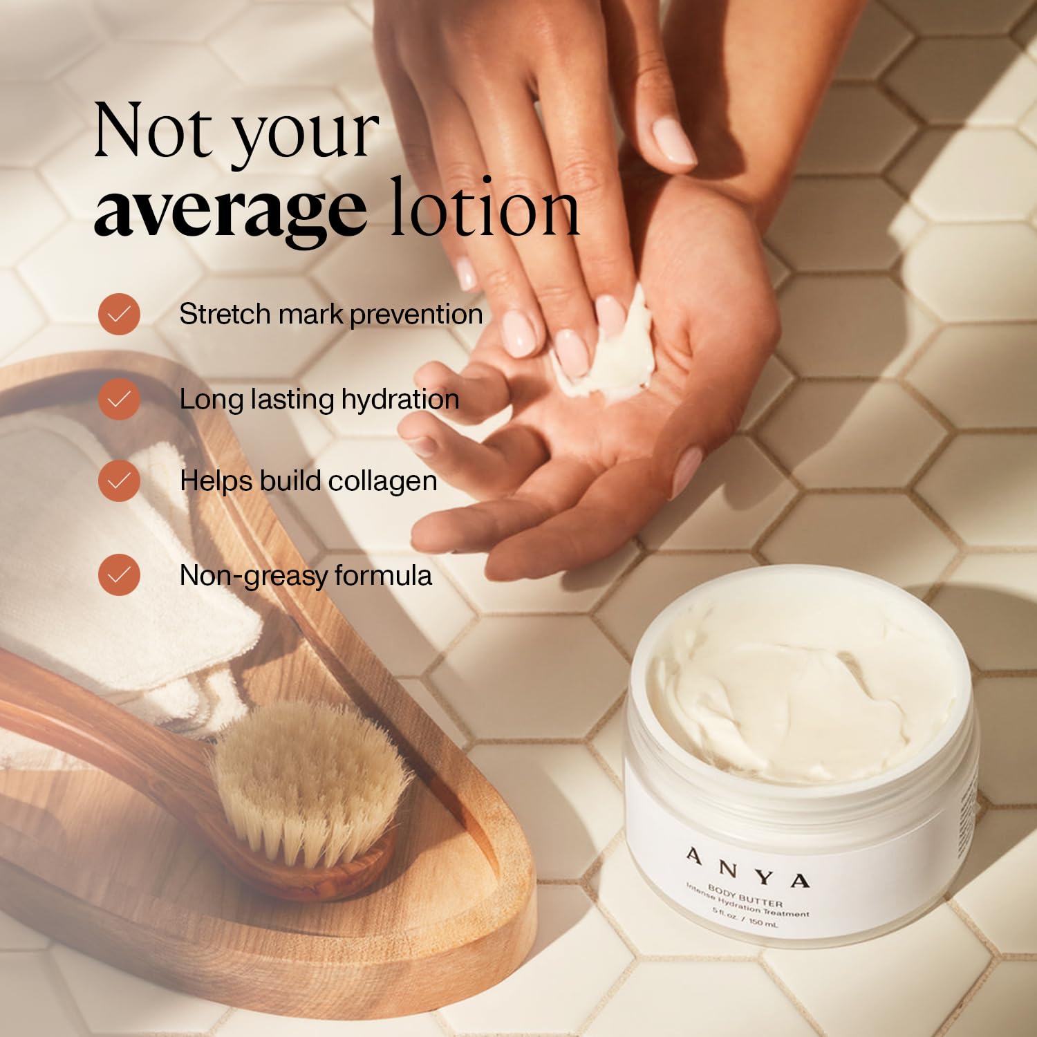 ANYA Body Butter, 5oz - Stretch mark repair and prevention lotion. Dermatologist-tested, Breastfeeding Safe ultra-rich cream, keeps skin hydrated postpartum. Essentials Gifts Baby Shower Gifts