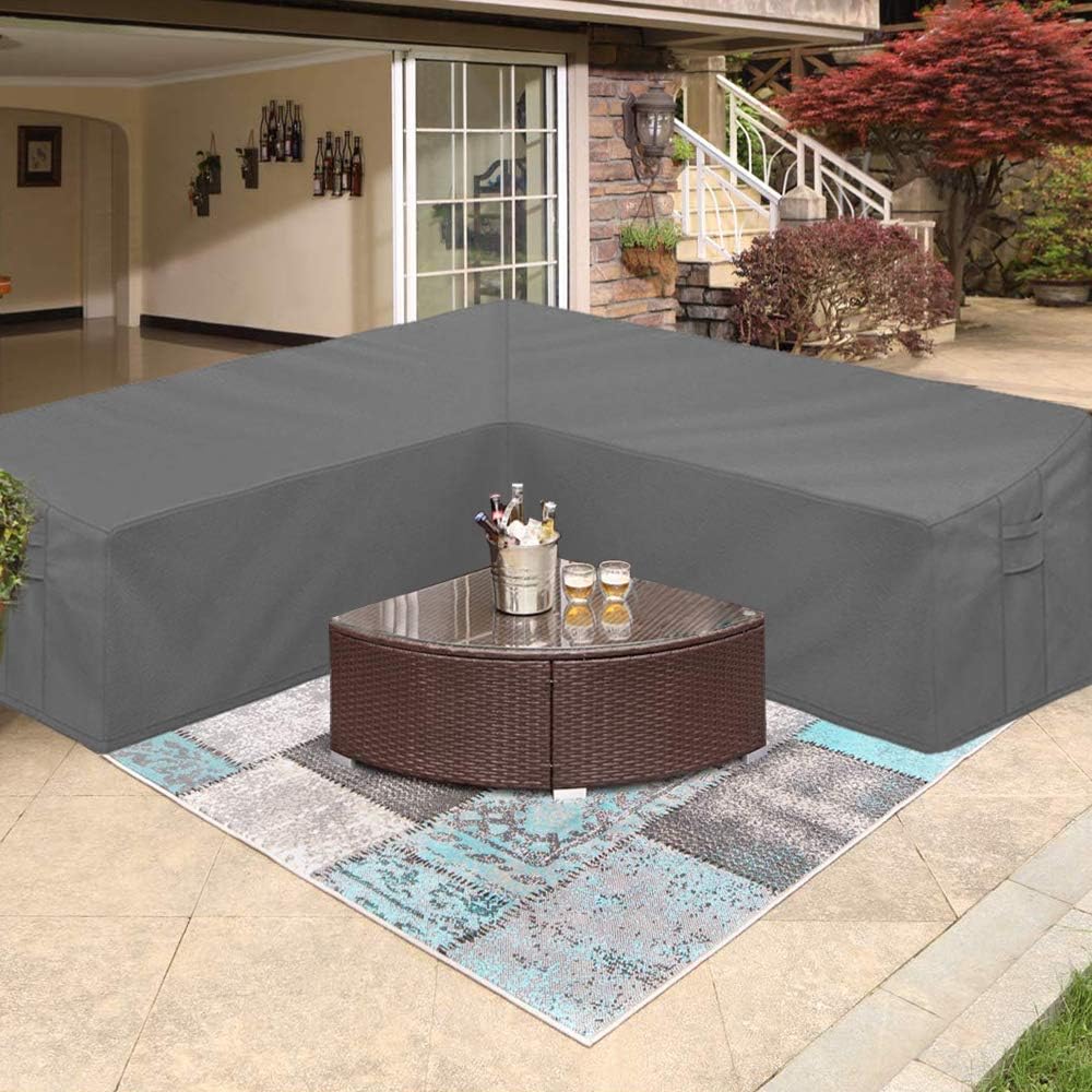 STARTWO Outdoor V Shaped Sectional Sofa Cover, Heavy Duty Waterproof Patio Sectional Furniture Set Covers Premium Durable Fabric Garden Couch Protector Designed with Windproof Straps Air Vent(Gray) : Garden & Outdoor