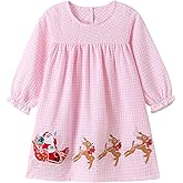 FreeLu Girls Christmas Dresses Longsleeve Cartoon Dress Striped Casual Cotton T-Shirt