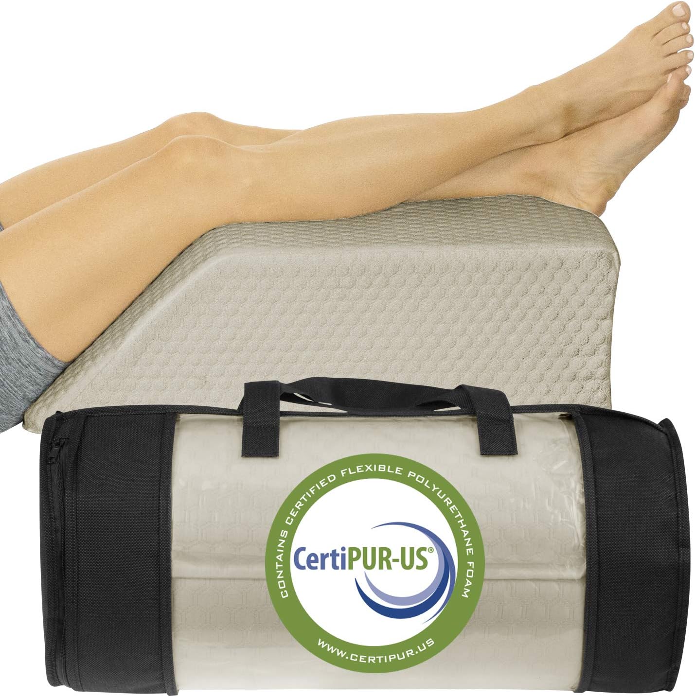 Xtra-Comfort Leg Elevation Pillow - Wedge Elevator Support Cushion for Sleeping, Swelling - Elevated Prop Up Position, Back Pain, Foot Rest, Sciatica - Knee Elevating Incline Memory Foam (Brown): Home & Kitchen