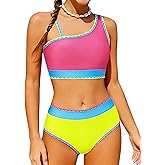 Funnycokid Girls Swimsuit Two Piece Bathing Suit Adjustable Straps Kids Bikini Sets Teens Swimwear 9-16Y
