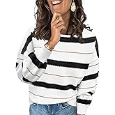 ANCAPELION Women's Color Block Sweaters Long Sleeve Crewneck Pullover Cozy Knitted Striped Jumper Tops