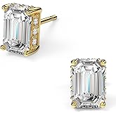 18K White Gold Plated Sterling Silver Emerald Cut Cubic Zirconia Stud Earrings Clear CZ Diamond Stud Earrings for Women Men Hypoallergenic
