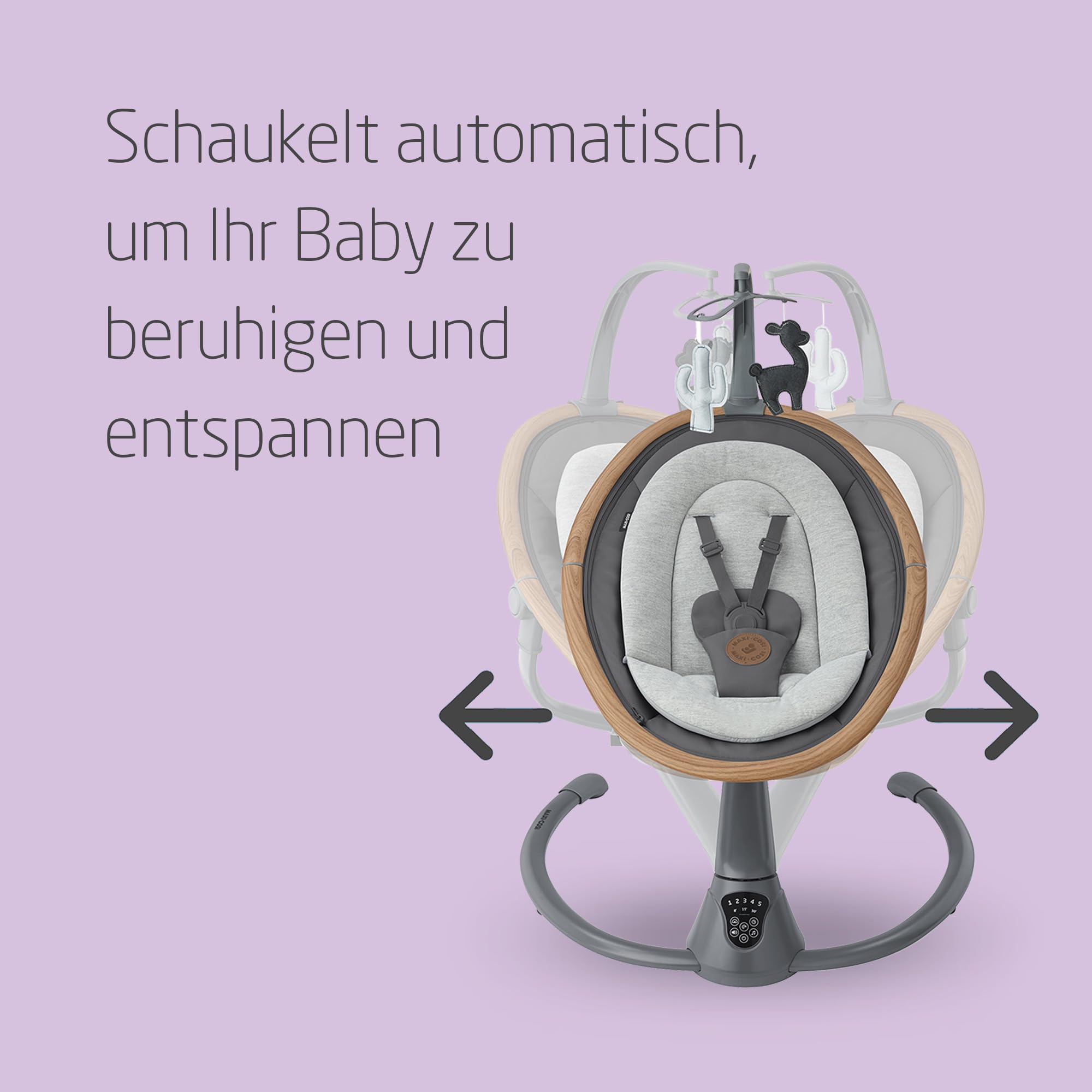 Maxi-Cosi Cassia Babywippe Elektrisch, 0–6 Monate, max. 9 kg, Babyschaukel Elektrisch, 12 Melodien, 360°-Sitzdrehung, automatische Bewegungserkennung, 5 Geschwindigkeiten, Essential Graphite 2