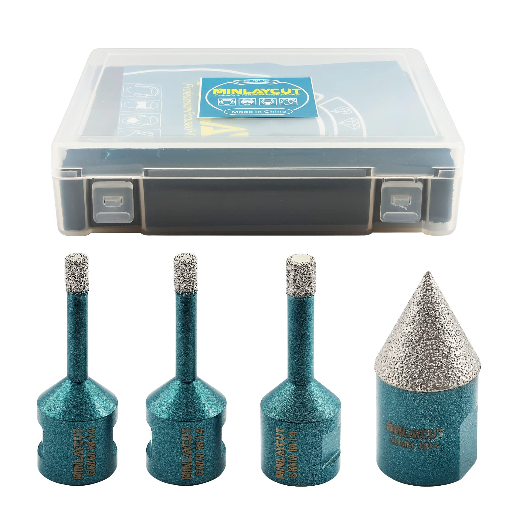 MINLAYCUT Diamond Core Drill Bits Set 6/6/8mm+20mm Tile Cone Bit Tile Hole Saw Kit for Porcelain, Granite, Marble, Stone