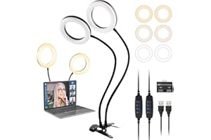 Dual Ring Light for Laptop, Computer, UPXDUMI 6 inch Desk Circle Light with Flexible Arm for Video Conferencing, Zoom Meetings, Streaming, Webcam Lighting, Video Recording, Photography, Makeup