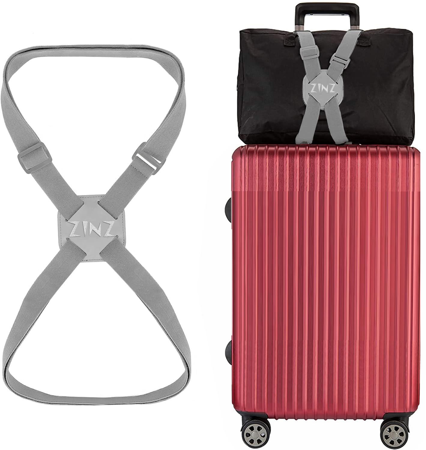 Luggage Strap, ZINZ High Elastic Suitcase Adjustable Belt Bag Bungees with Buckles and More Applications (Gray)