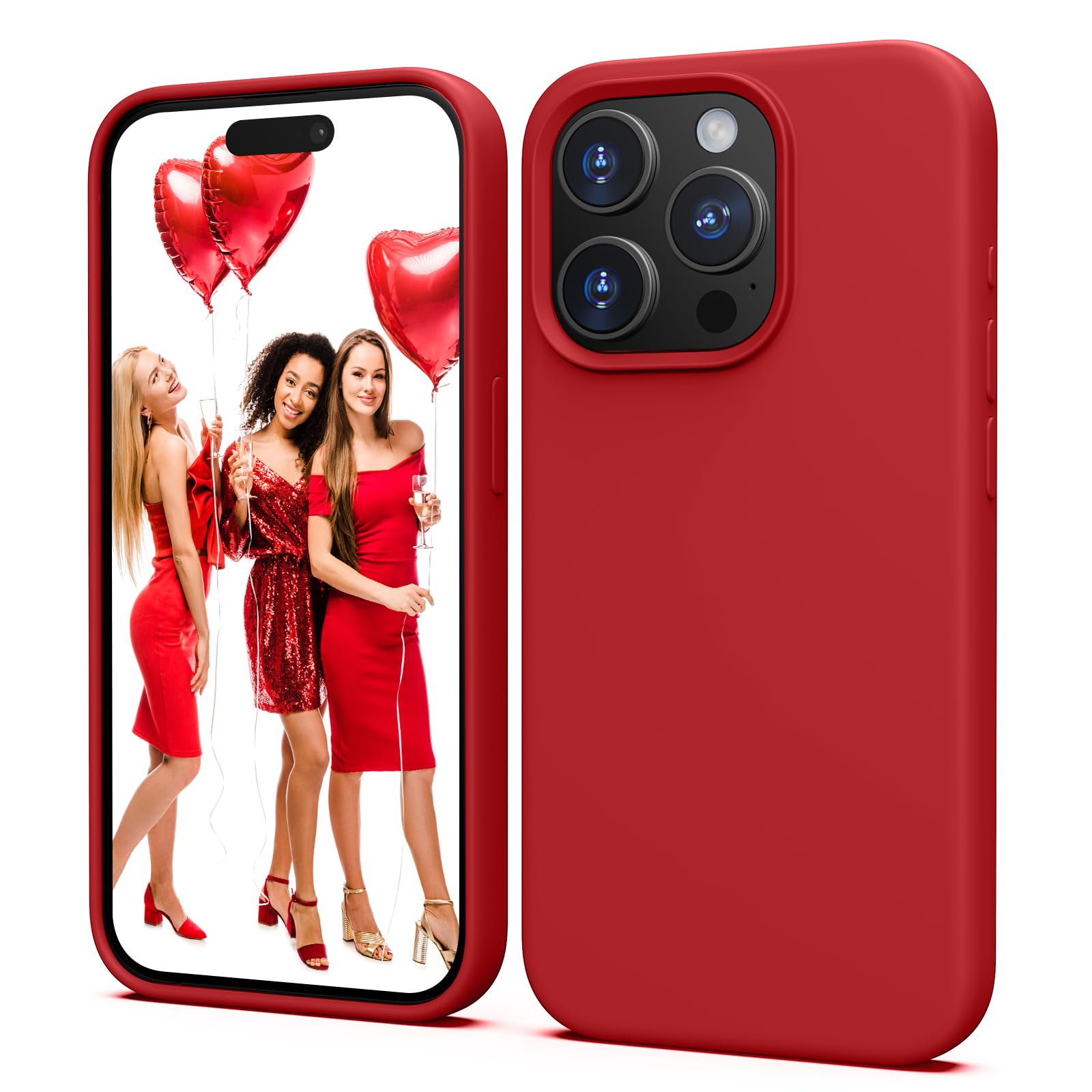 TIIXXA Silicone Case for iPhone 15 Pro Case, Soft Ultra Slim Protective Shockproof Liquid Silicone Phone Case, Anti-Scratch Microfiber Lining, 6.1" Red