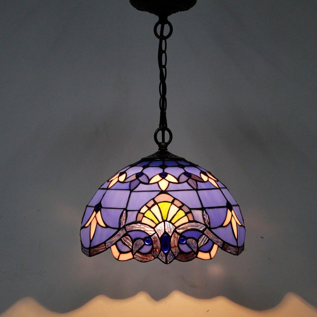 Tiffany Hanging Light W12H32 Inch Blue Purple Stained Glass Pendant lamp 1E26 Baroque Style S003C WERFACTORY Series Lamps Chandelier Ceiling Fixture Kitchen Island Bar Hallway Living Dining Room Loft - - 