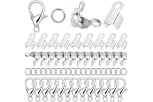 REDANHA 1200 Pcs Jewelry Making Accessories Set, 500 Open Jump Ring Connectors 300 Bead Tips Knot Covers 300 Clamshell Fold Over Cord Ends and 100 Lobster Claw Clasps for DIY Jewelry Crafts Making (Silver)