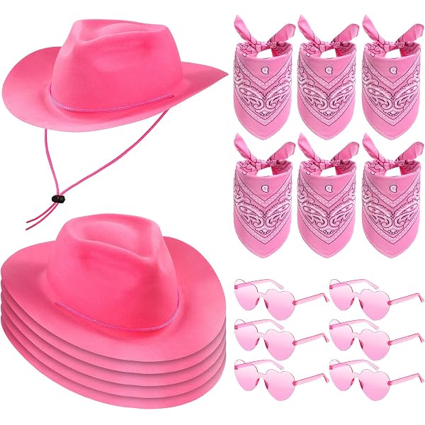 3882 12 Pcs Pink Cowgirl Hat Sets, Includes Cowboy Hats, Heart Glasses Amazon.com: Berlune 12 Pcs White Pink Western Hat with Heart  main image 3