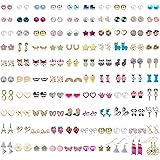 NEWITIN 100 Pairs Colorful Cute Stud Earrings Hypoallergenic Earrings Stainless Stainless Steel Earrings for Girls and Women