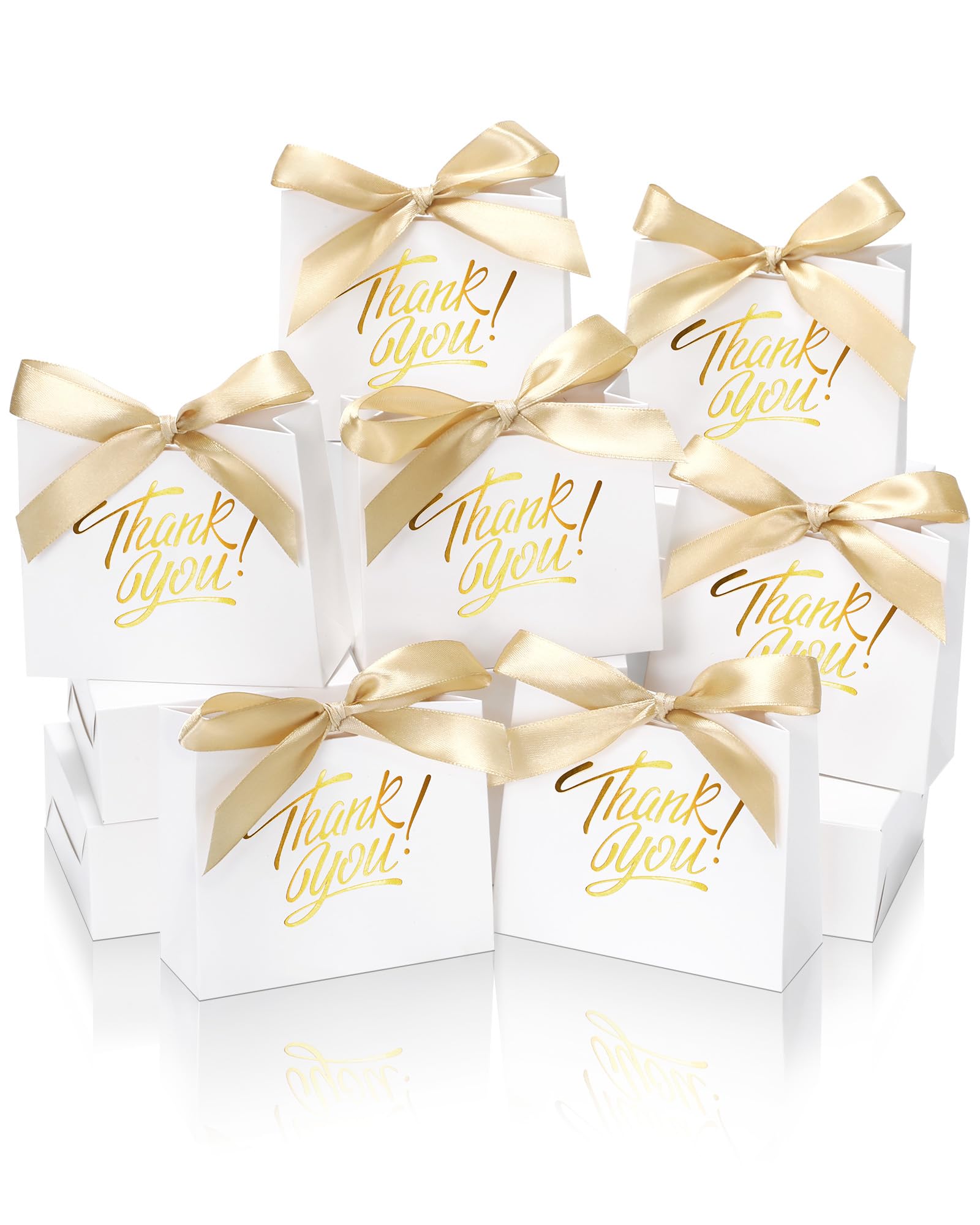 Photo 1 of DOYIDE 30 Pack Small Thank You Gift Bags, 4.5x1.8x3.9in Party Favor Bags with Bow Ribbon, Mini Paper Gift Bag with Gold Foil Printed, White Treat Boxes for Birthday Wedding Bridal Baby Shower
