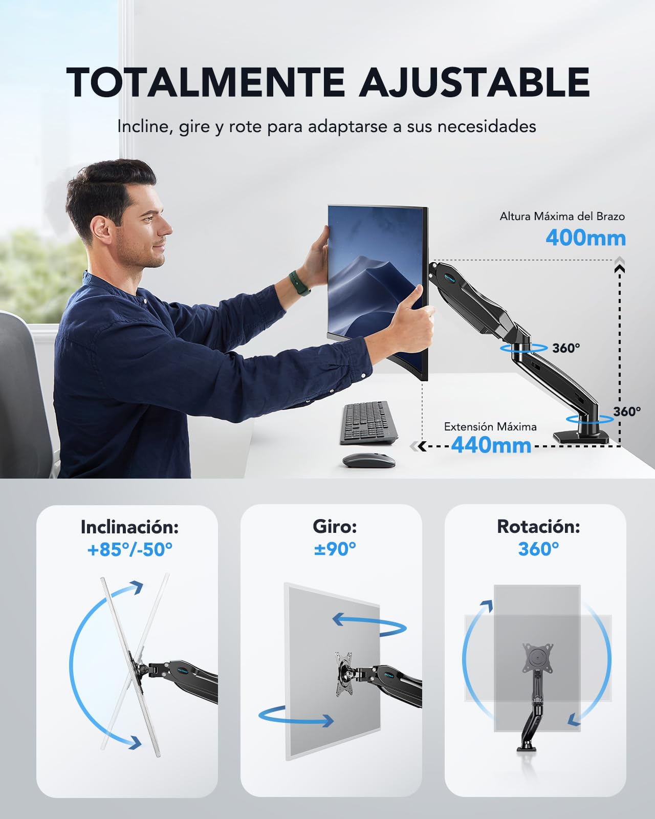 HUANUO Single Monitor Mount, 13 to 32 Inch Monitor Arm, Adjustable Monitor Stand, Vesa Mount with Clamp and Grommet Base - Fits 4.4 to 19.8lbs LCD Computer Monitors