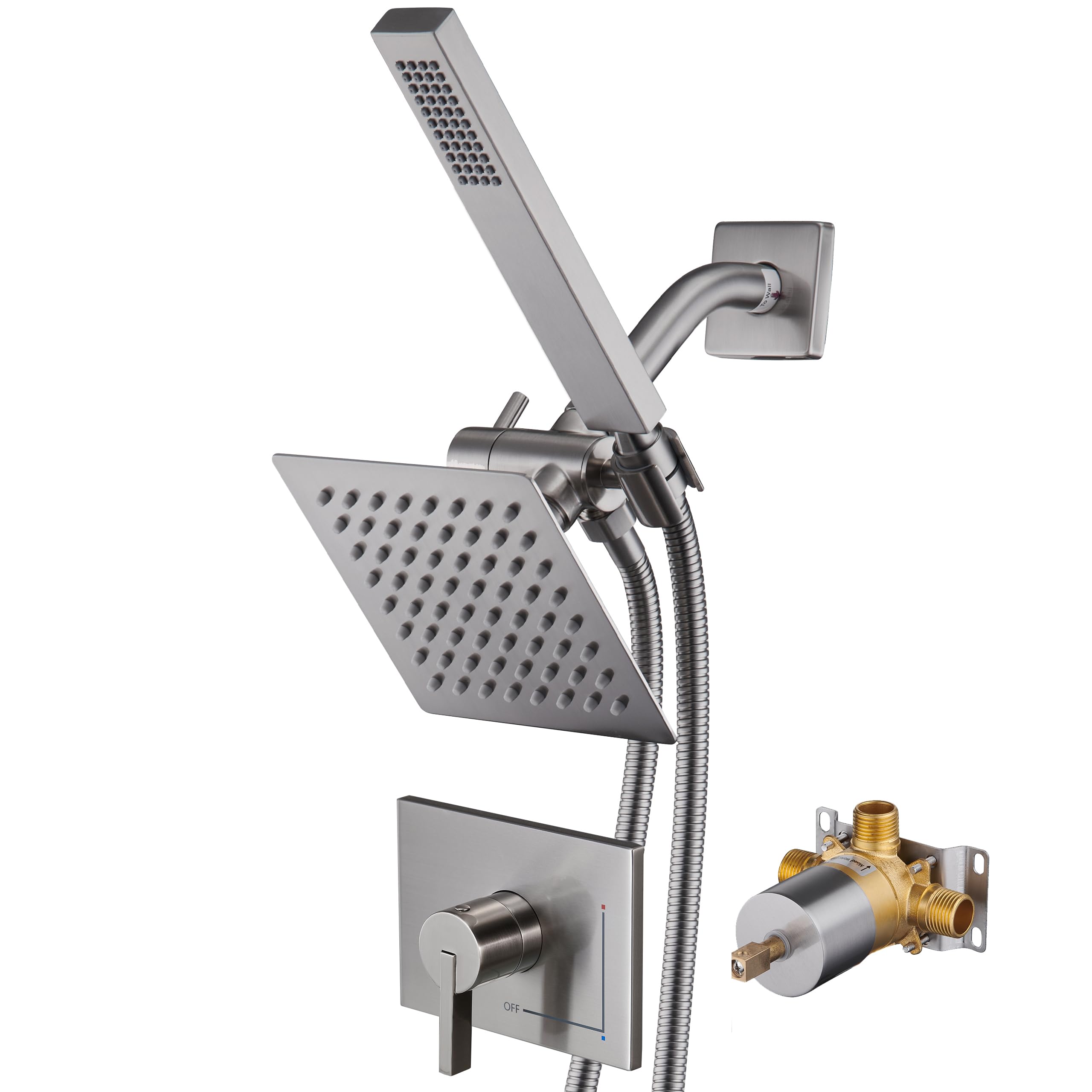 Photo 1 of SOOOHOT Shower Faucet Set Dual Shower Heads with Handheld Spray Combo, All Metal 6" Dual Shower Head Combo and 3-Way Diverter, Shower Faucet Set with Valve