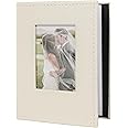 RECUTMS 100 4x6 Small Photo Album with Front Window, Premium Leather Cover Hold 100 Vertical Photos for Family Wedding Baby Children (Beige)