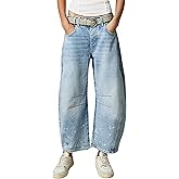 NARURAL Womens Baggy Boyfriend Jeans Vintage Wide Leg Mid Rise Barrel Denim Ankle Pants Cropped Jeans,Light Blue,3X-Large