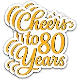 (3PCS) Cheers to 80 Years Stickers – Happy 80th Birthday or Anniversary Party Decoration – Waterproof Vinyl Decals for Gift Wrapping, Boxes, Water Bottles, Scrapbooks, Laptops, 3" x 2"