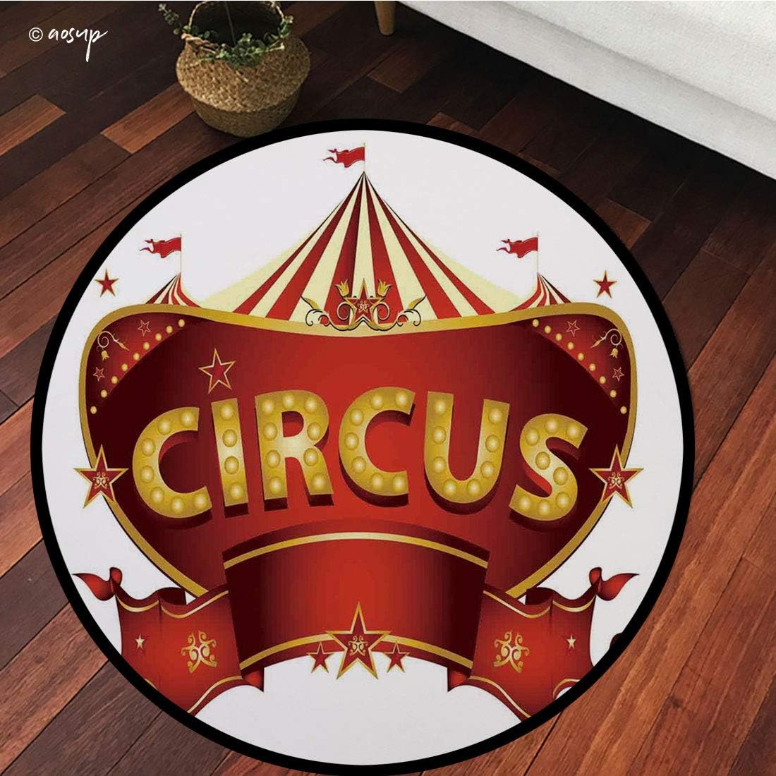 №08715 Round Area Rug Floor Kitchen Carpet, Circus Decor,A Circus Sign Baroque Style Big Top Enjoyment Marquee Nightlife Retro, for Home Decor