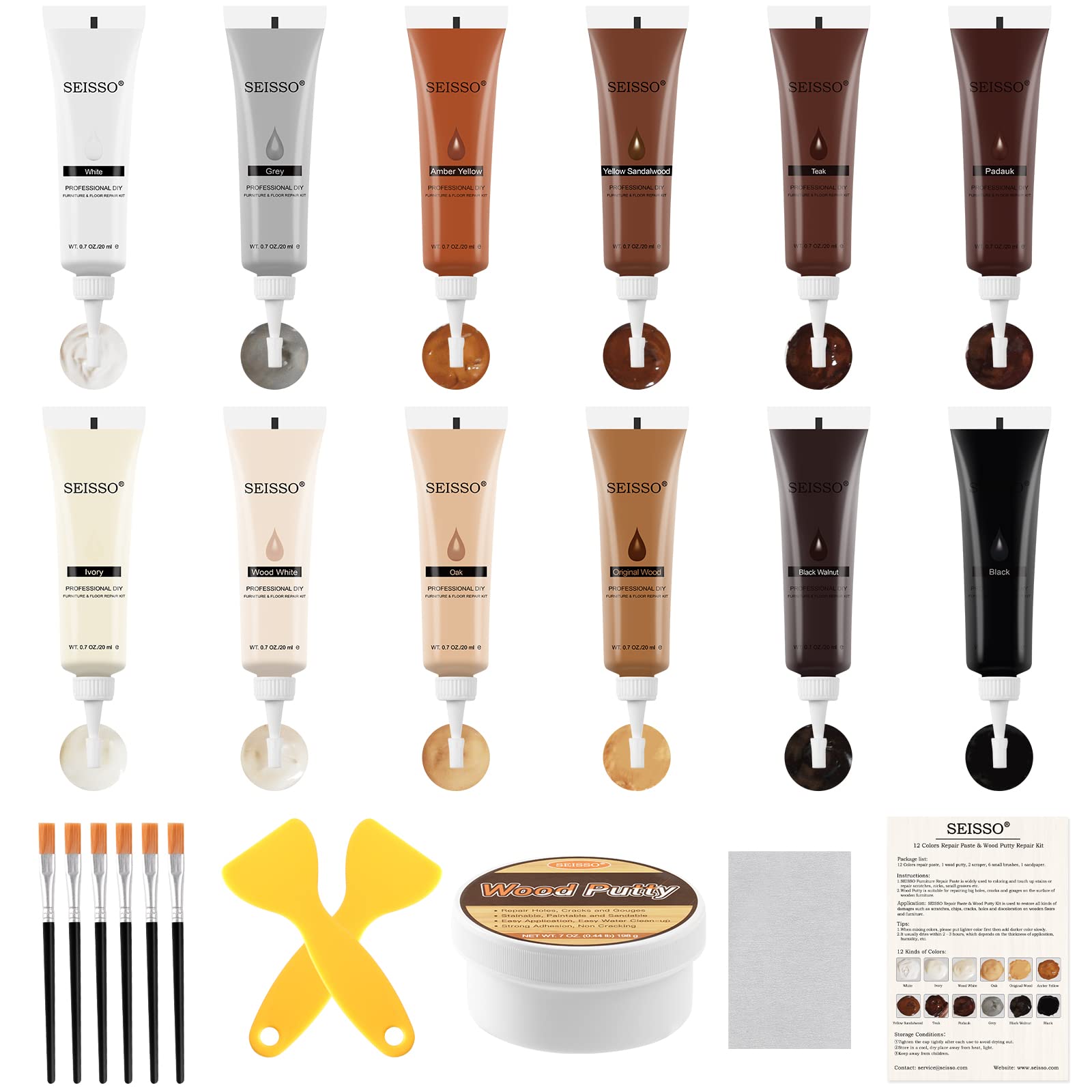 Photo 1 of SEISSO Wood Furniture Repair Kit, Wood Putty Repair Fillers, Hardwood Laminate Floor Repair Kit, Restore Any Holes, Scratches, Cracks, Gouges for Wooden Floors, Cabinet, Cherry, Walnut