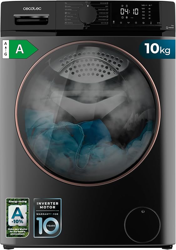 Waschmaschine 10Kg Frontlader Bolero DressCode 10610 Inverter Steel A. 1400 U/min, Steam Max, Inverter Plus Motor, 15 Progr, OnSmart, Smooth Wash, Stop&Go, Antibakterielle Dichtung, Drum Clean