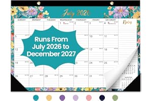 台历 2026-2027 年,18 个月日历从 2026 年 7 月到 2027 年 12 月,大号 43.18 厘米 x 30.48 厘米,家庭和办公室的月度桌面和挂历 - 花卉
