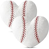 2Pcs Valentines Baseball Throw Pillow, 11 In Soft Embroidered Fluffy Baseball Pillow, Stuffed Plush Heart Shape Baseball Pillow for Bedrooom Couch Bed Decoration, Gift for Baseball lover Player Team