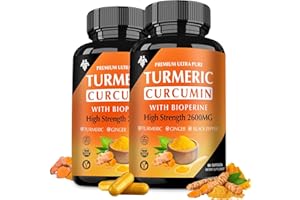 CHANUBITO Turmeric Curcumin Supplement (2 Packs) 2600m with 95% Curcumin - High Absorption Turmeric Capsules with BioPerine Ginger & Black Pepper for Joint Support, Natural Tumeric Pills