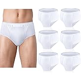 Blosssound 6 Pack Men's Incontinence Underwears Reusable Washable Leak Proof Underwears Protection Incontinence Briefs Men Bladder Control with Regular Absorbency for 150ml(White,Large)