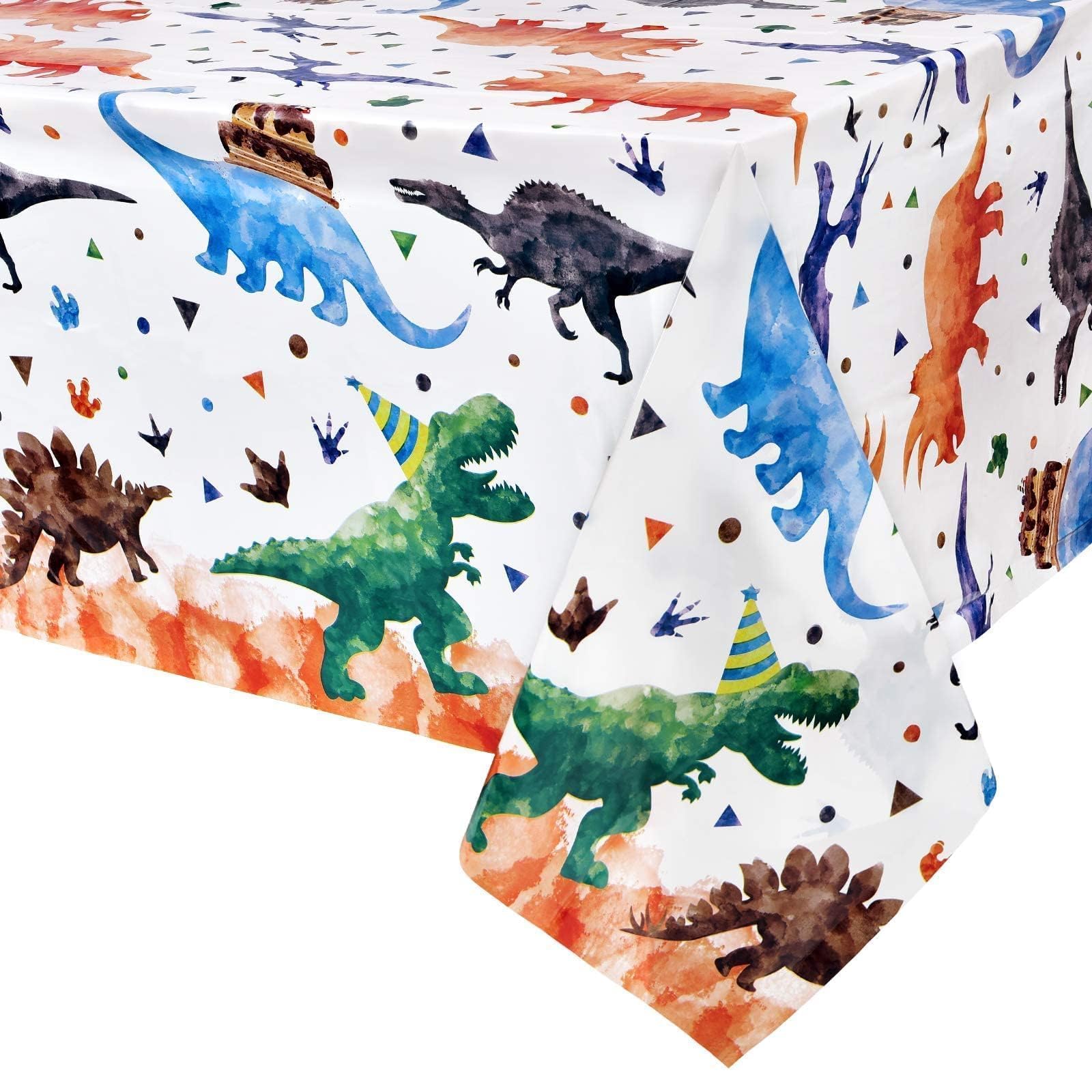 WERNNSAI Watercolour Dinosaur Party Tablecloth - 1PC Dinosaur Party Supplies for Kids Boys Dino Birthday Party Decoration Dinosaur Rectangular Table Cover Baby Shower 137 x 274cm