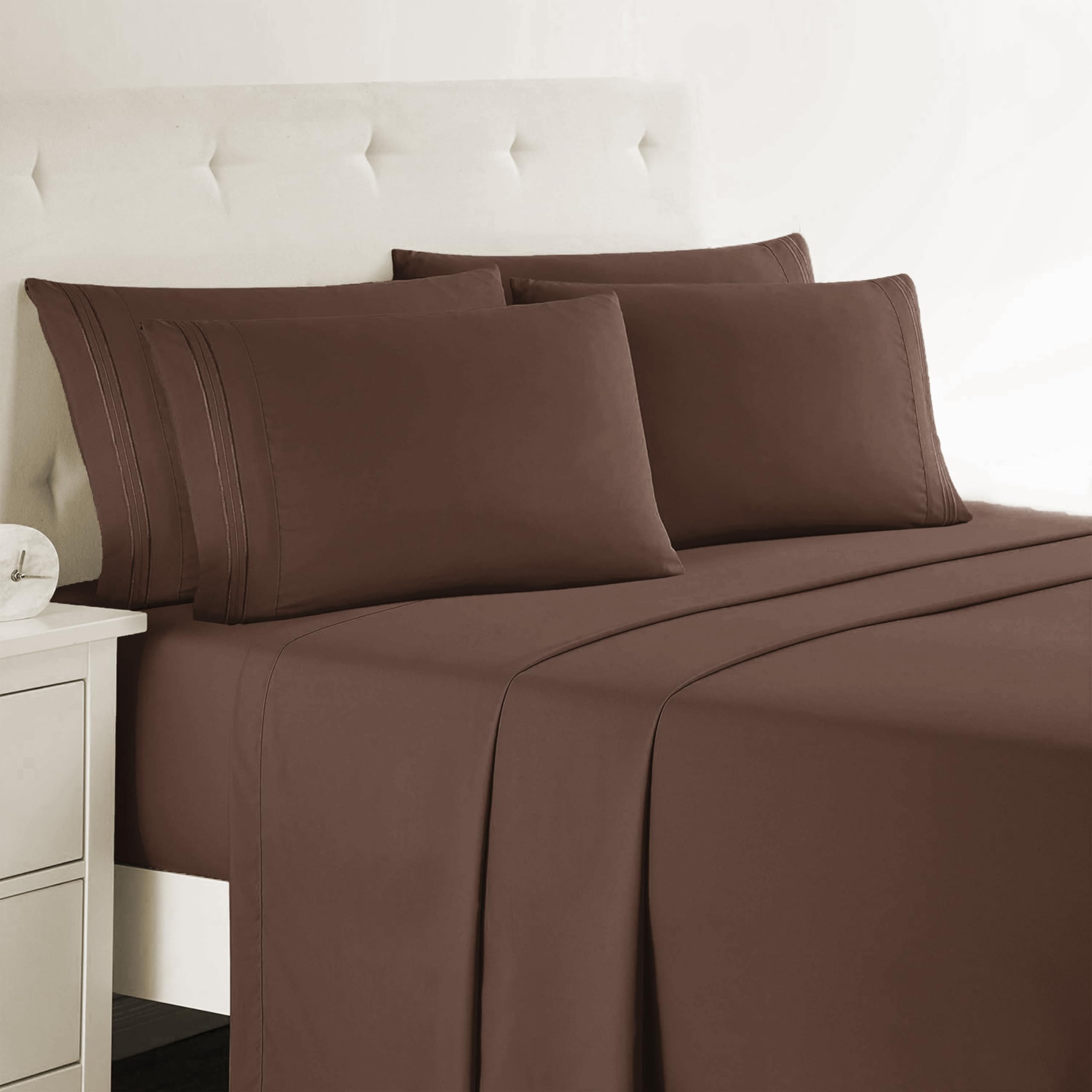 Clara Clark Bed Sheets, Premier 1800 Series Bed Sheet Set with Extra Set Pillowcases, Deep Pocket Fitted Sheet, Luxury Soft Bedding Sheets & Pillowcases, Twin, Chocolate Brown
