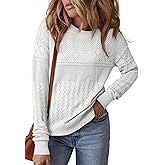 SHEWIN Fall Sweaters for Women Casual Crewneck Long Sleeve Crochet Pullover Tops Sweater