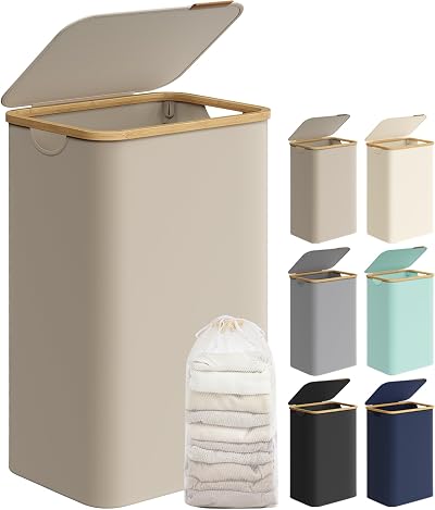 SONGMICS 90L Laundry Basket with Lid Camel Brown LCB509N01V1