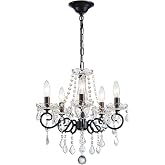 ANJIADENGSHI Small Crystal Chandelier, Modern Black Chandelier Dining Room Light Fixture, Mini Crystal Pendant Light for Bedroom Ceiling Light Fixture for Living Room Entryway Kitchen Island Hallway