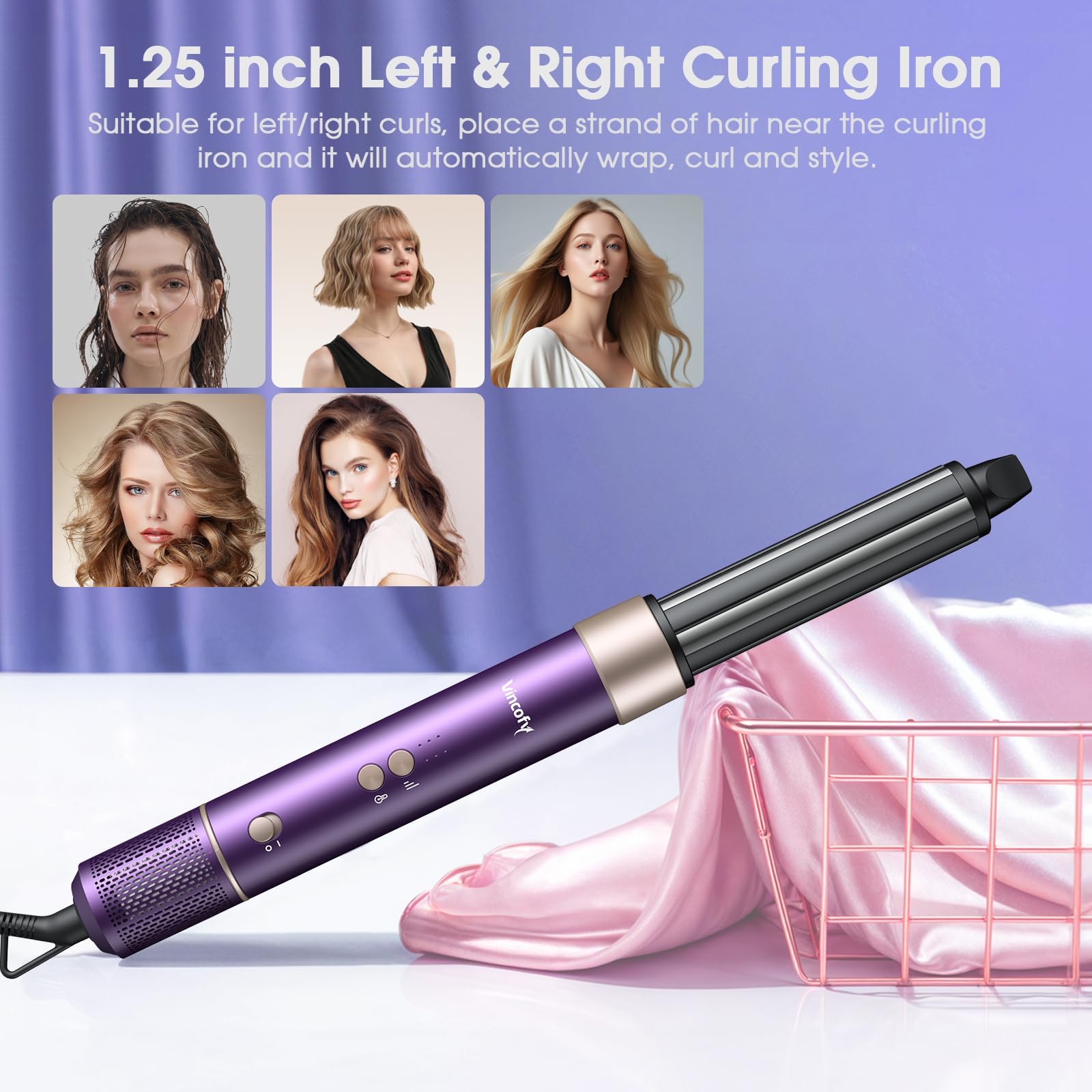 7-in-1 Hair Dryer Brush and Hair Styler Set – Fast Drying, Curling, Straightening & Volumizing – Hot Air Styling Tool with No Heat Damage – for All Hair Types – Lavender