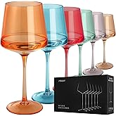Colored Wine Glasses Set of 6-19oz Hand Blown Crystal Colorful with Stem-Muticolor Red White Wine Dinner- Premium,Long Stem Unique for Men or Women Wedding, Anniversary, Christmas,Birthday Gift