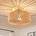 Zswanbei Boho Rattan Ceiling Light - Flush Mount Mini Chandelier Woven Light Fixture for Bedroom, Hallway, Entryway, Bathroom, Nursery
