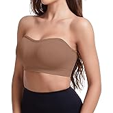 ciksob Strapless Bras for Women Seamless Padded Bandeau Bra Non-Slip Wireless Push Up Invisible Silicone Tube Top Bralette (X-Large, Coffee)