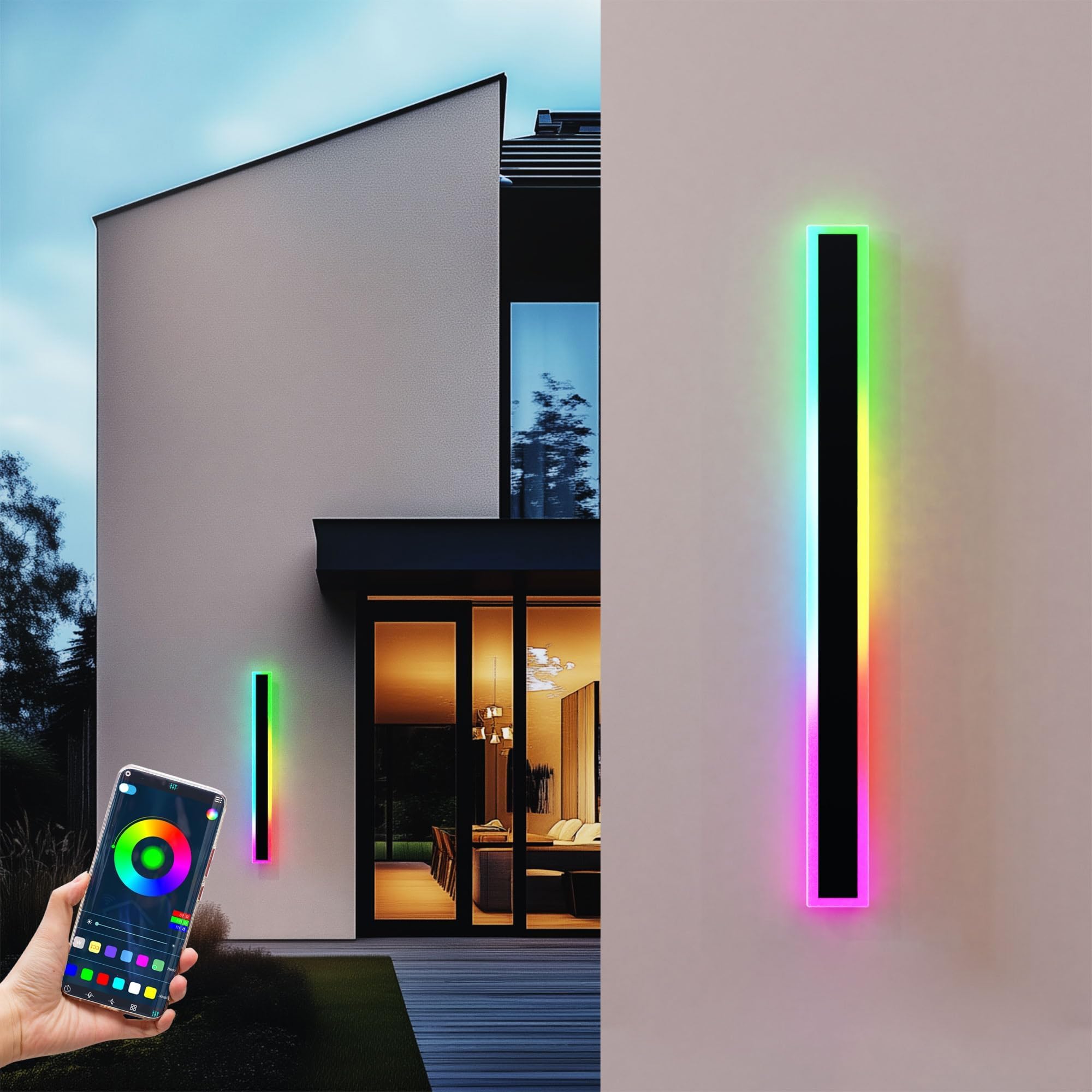 Photo 1 of ***MISSING HARDWARE***SLARY 2PCS 47" RGBW LED Long Wall Light Outdoor, Black Led Wall Sconces, IP66 Waterproof Lighting, Exterior Light Fixtures Wall Mount, Suitable for Courtyard/Exterior Wall/Patio