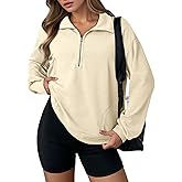 Dokotoo Womens Sweatshirt Waffle Knit Long Sleeve Lapel Half Zip Up Casual Lightweight Soft Sweatshirts Loose Pullover Tops
