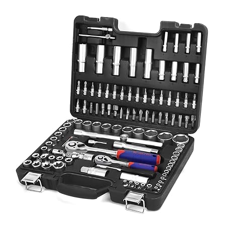 WORKPRO Steckschlüsselsatz Bits Umschaltknarren Schnellspannfunktion Ratschen 108-teilig CR-V Professionelle 1/2-inch und 1/4