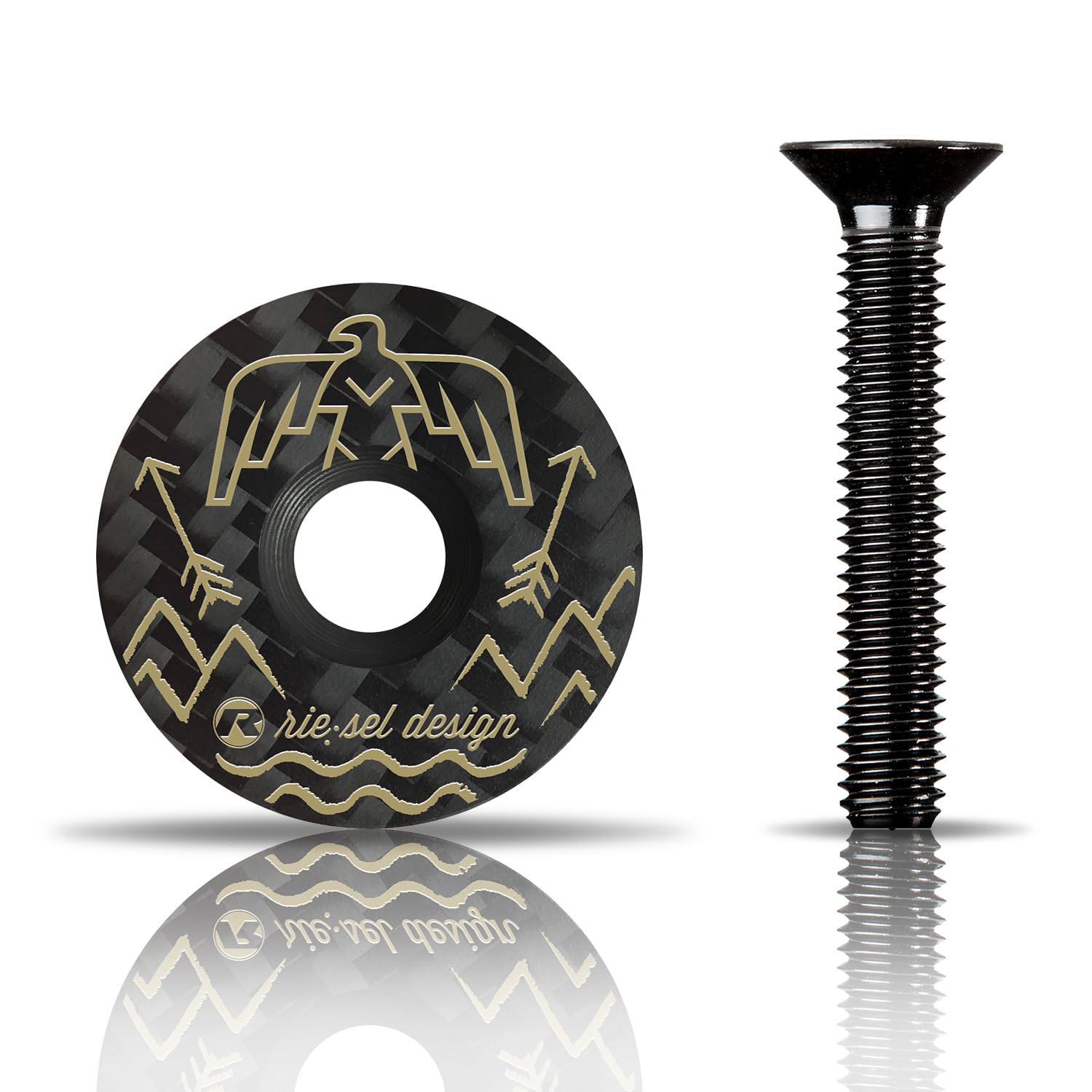 Riesel Design STEM Cap Carbon High-End Bicycle Steering Cap with Anodised Aluminium Screws 6 g Size 1 1/8 Inch Eagle