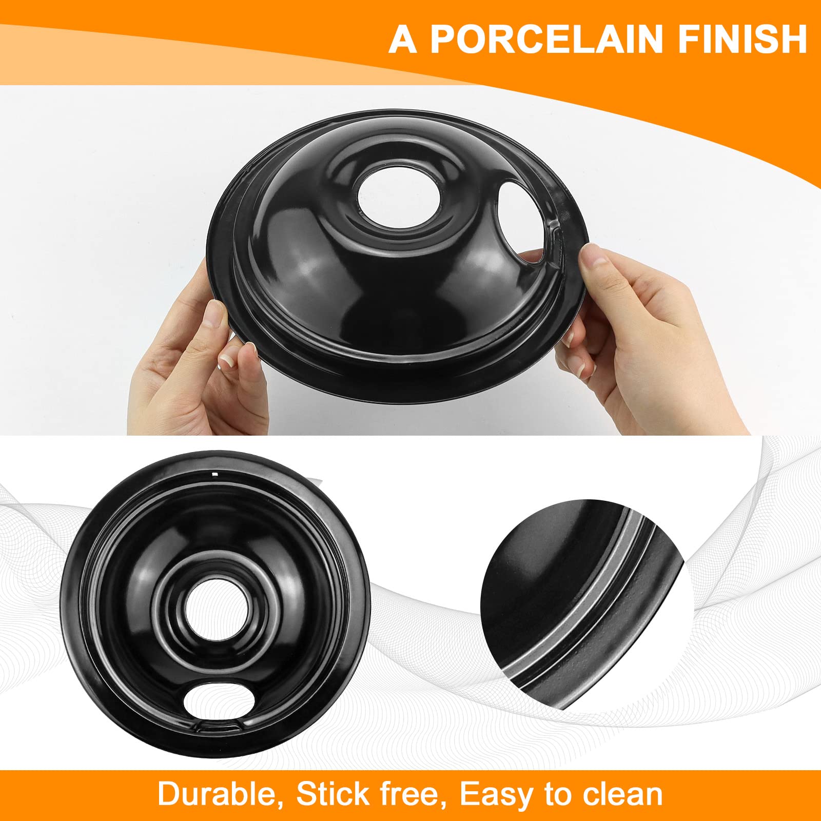 Black Porcelain Drip Pans Set 4-Pack 318067041 & 318067051 Compatible with Frigi-daire Ken-more Range Oven Replaces Electric Range Stove Burner 5304430149,5304430150 by Fetechmate