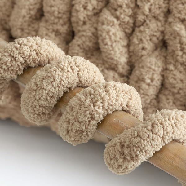 JUMBO CHUNKY YARN FOR HAND KNITTING – SUPER THICK CHENILLE CHUNKY YARN FOR CROCHETING – EXTRA SOFT BULKY FLUFFY BLANKET BIG YARN 8 JUMBO PACK (27YDS,8 OZ EACH SKEIN) KHAKI